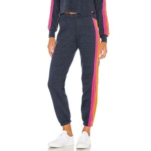 AVIATOR NATION 5 Stripe Sweatpants Neon Heather Navy - Size S